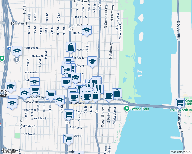 map of restaurants, bars, coffee shops, grocery stores, and more near 410 North Federal Highway in Lake Worth