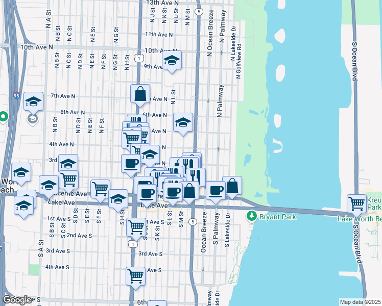 map of restaurants, bars, coffee shops, grocery stores, and more near 410 North Federal Highway in Lake Worth