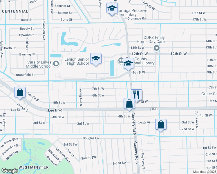 map of restaurants, bars, coffee shops, grocery stores, and more near 700 Harold Avenue North in Lehigh Acres