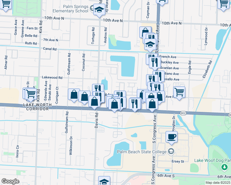 map of restaurants, bars, coffee shops, grocery stores, and more near 128 Harrington Court in Palm Springs