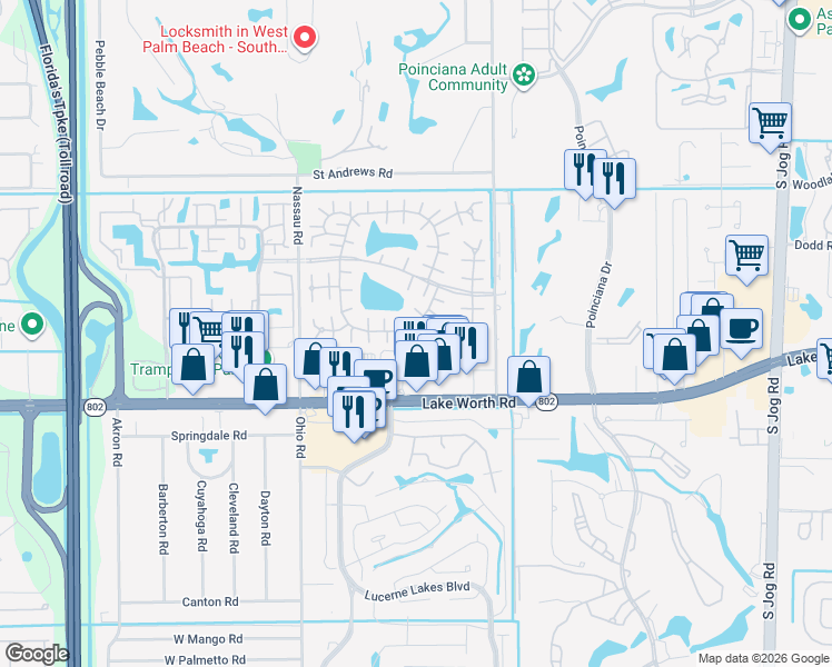 map of restaurants, bars, coffee shops, grocery stores, and more near 497 Holyoke Lane in Lake Worth