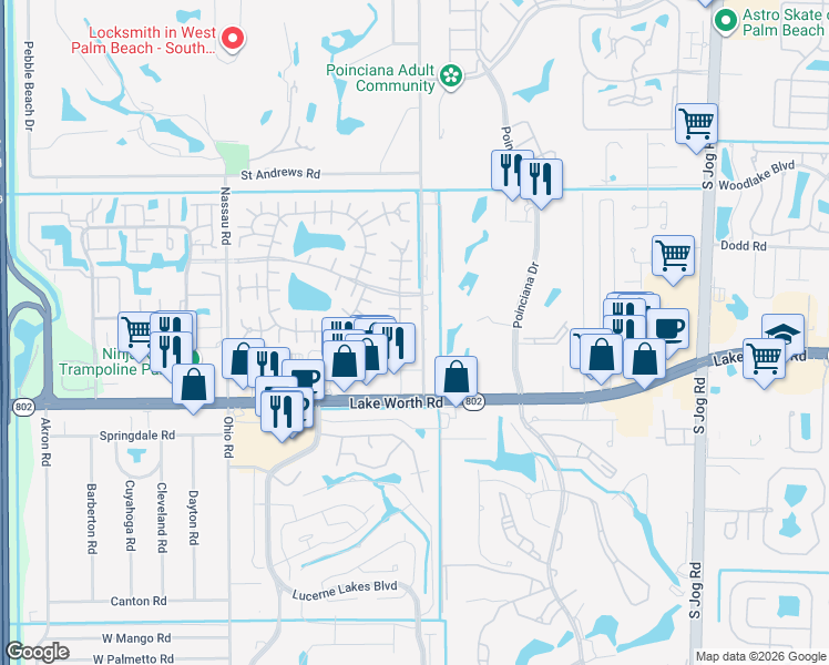 map of restaurants, bars, coffee shops, grocery stores, and more near 398 Bennington Lane in Lake Worth