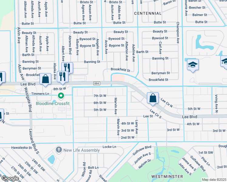 map of restaurants, bars, coffee shops, grocery stores, and more near 703 Marvin Avenue in Lehigh Acres