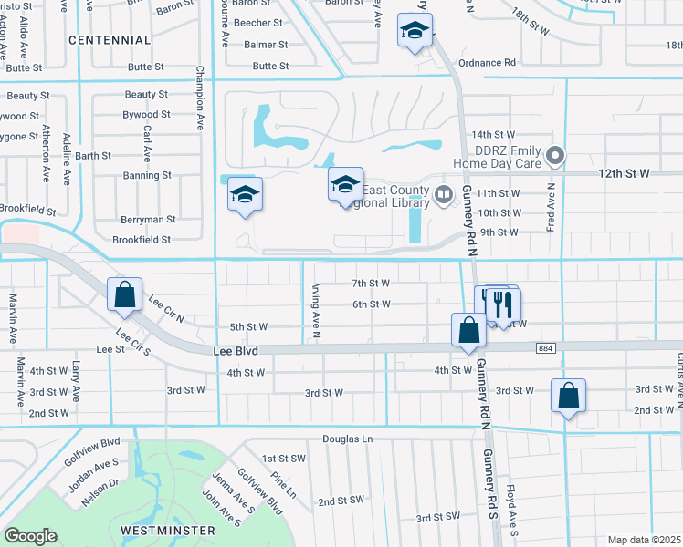 map of restaurants, bars, coffee shops, grocery stores, and more near 702 Homer Avenue North in Lehigh Acres