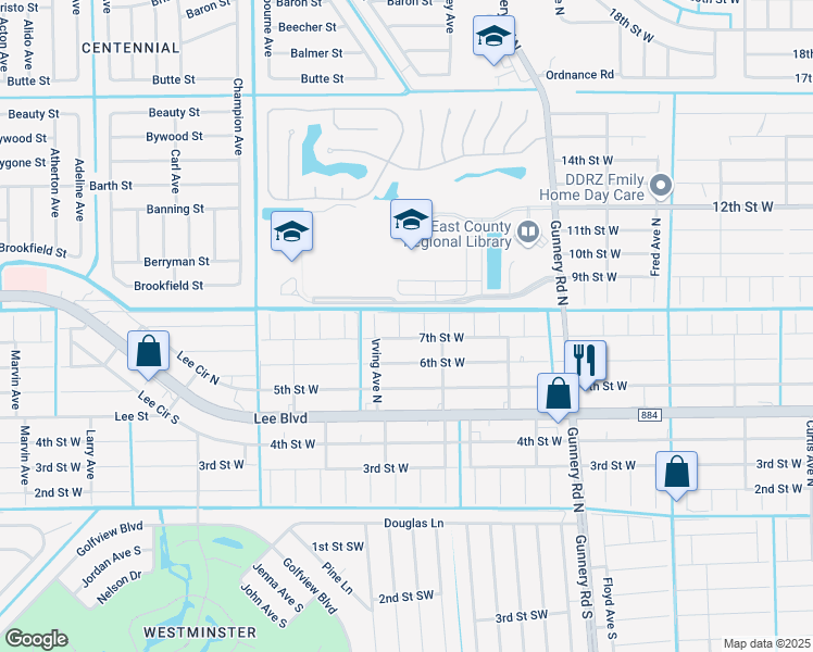 map of restaurants, bars, coffee shops, grocery stores, and more near 702 Homer Avenue North in Lehigh Acres