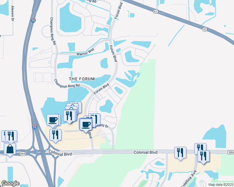 map of restaurants, bars, coffee shops, grocery stores, and more near 10021 Ravello Boulevard in Fort Myers