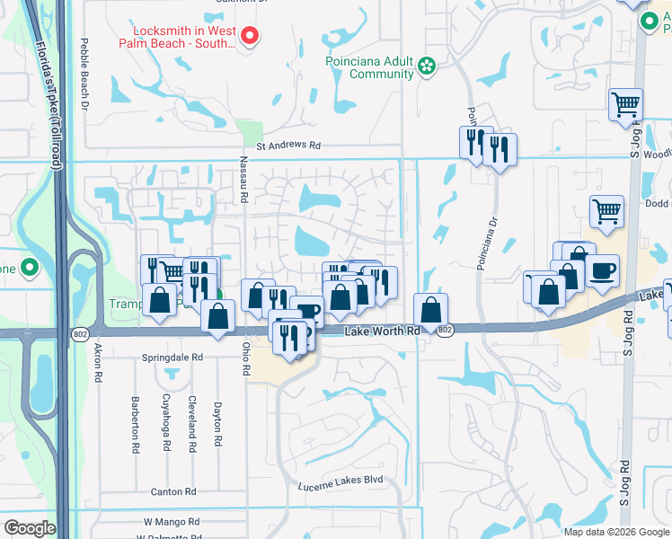 map of restaurants, bars, coffee shops, grocery stores, and more near 461 Holyoke Lane in Lake Worth