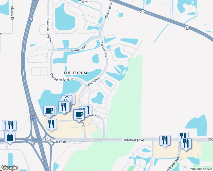 map of restaurants, bars, coffee shops, grocery stores, and more near 10017 Ravello Boulevard in Fort Myers