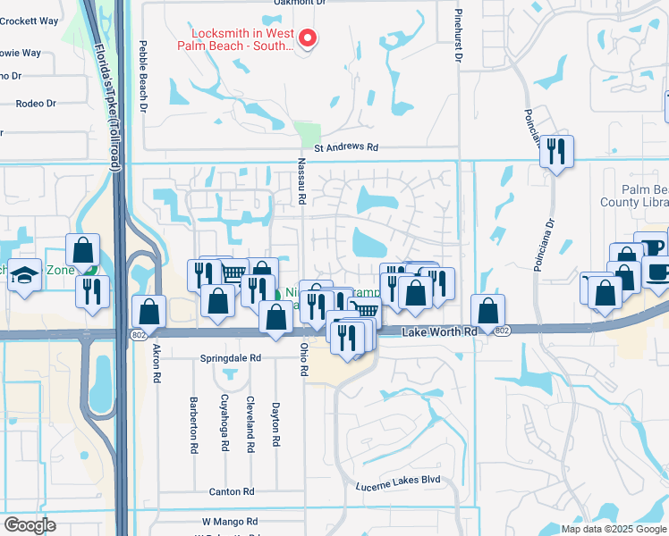 map of restaurants, bars, coffee shops, grocery stores, and more near 738 Nantucket Circle in Lake Worth