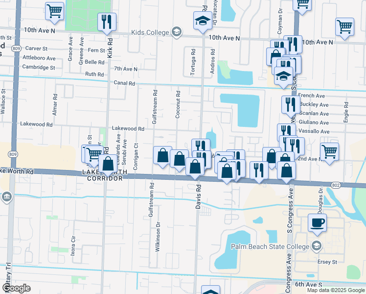map of restaurants, bars, coffee shops, grocery stores, and more near 3567 Montante Boulevard in Lake Worth