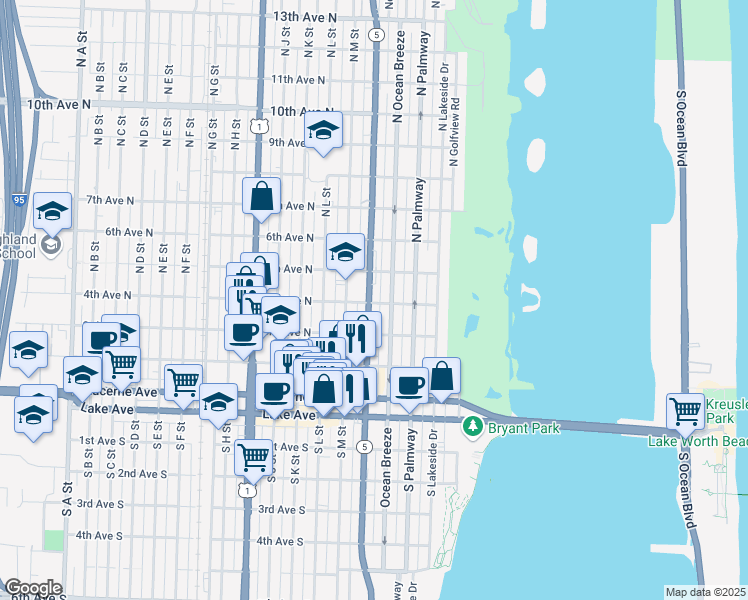 map of restaurants, bars, coffee shops, grocery stores, and more near 410 North Federal Highway in Lake Worth