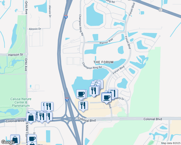 map of restaurants, bars, coffee shops, grocery stores, and more near 3200 Champion Ring Rd in Fort Myers