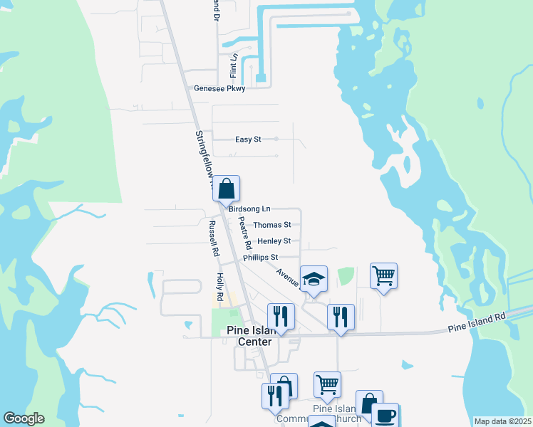 map of restaurants, bars, coffee shops, grocery stores, and more near 5533 Birdsong Ln in Bokeelia