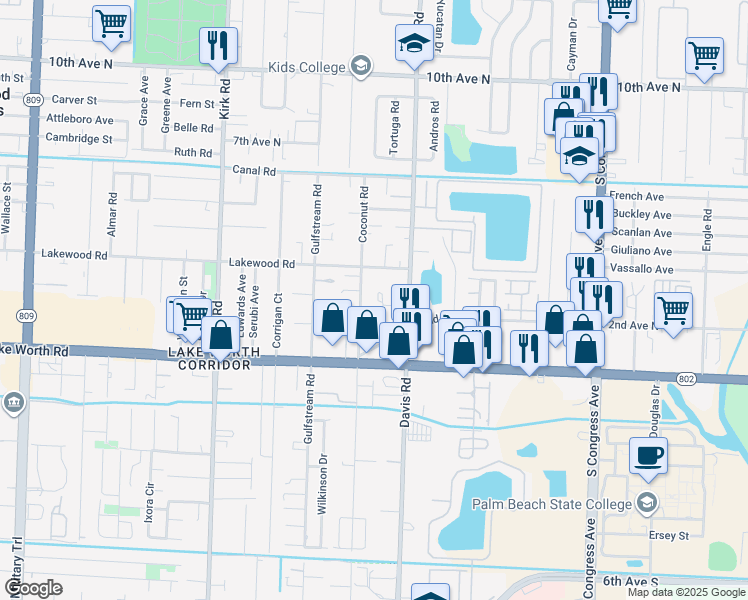map of restaurants, bars, coffee shops, grocery stores, and more near 3567 Montante Boulevard in Lake Worth