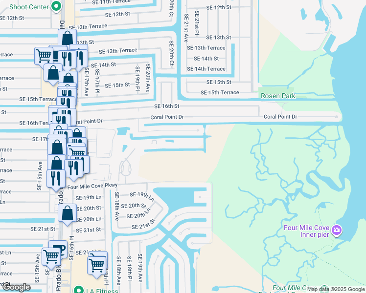 map of restaurants, bars, coffee shops, grocery stores, and more near 1795 Four Mile Cove Parkway in Cape Coral