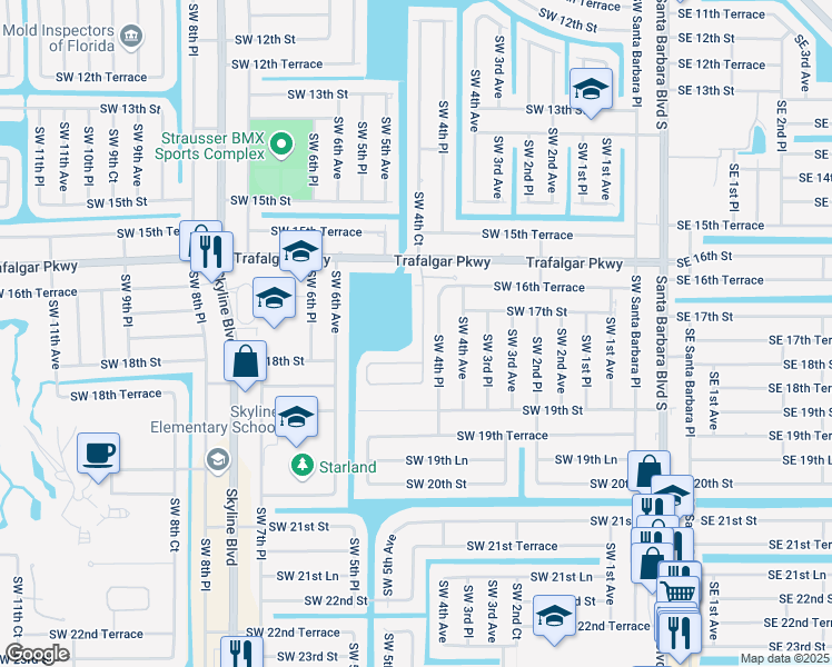 map of restaurants, bars, coffee shops, grocery stores, and more near 1706 Emerald Cove Drive in Cape Coral