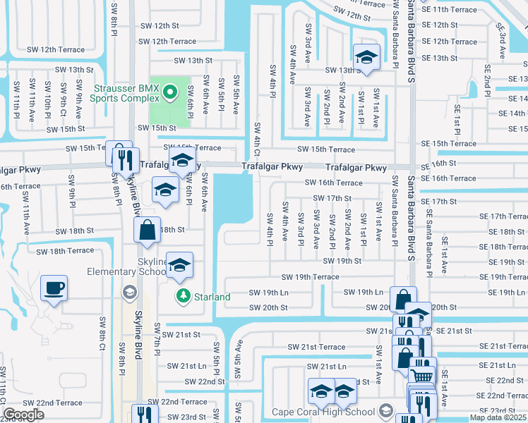 map of restaurants, bars, coffee shops, grocery stores, and more near 1709 Emerald Cove Drive in Cape Coral