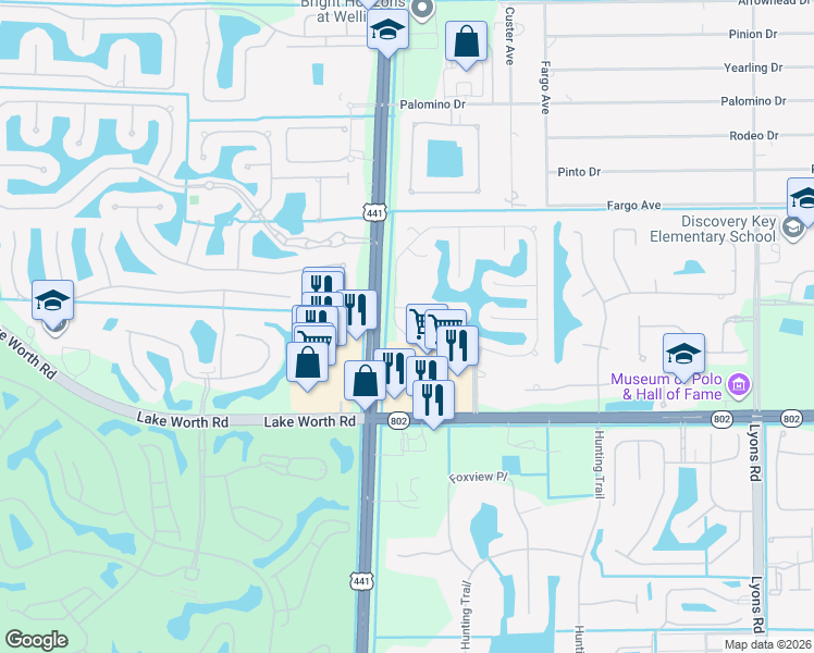 map of restaurants, bars, coffee shops, grocery stores, and more near 3606 Woods Walk Boulevard in Lake Worth