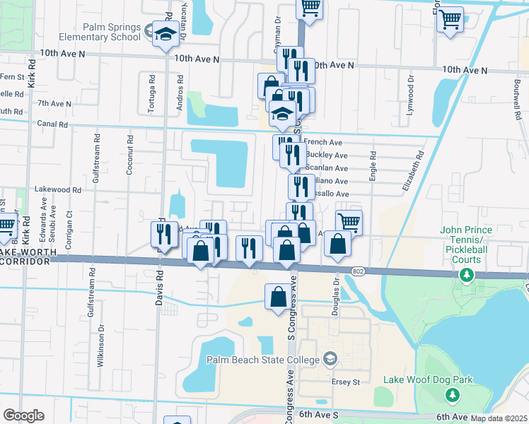 map of restaurants, bars, coffee shops, grocery stores, and more near 3800 Elizabeth Street in Palm Springs