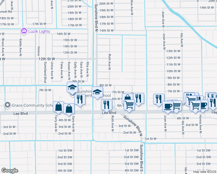 map of restaurants, bars, coffee shops, grocery stores, and more near 3313 8th Street West in Lehigh Acres