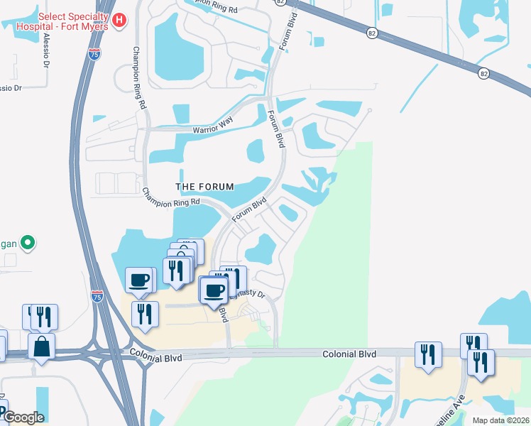 map of restaurants, bars, coffee shops, grocery stores, and more near 3176 Antica Street in Fort Myers