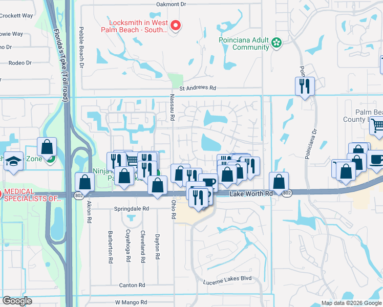 map of restaurants, bars, coffee shops, grocery stores, and more near 738 Nantucket Circle in Lake Worth