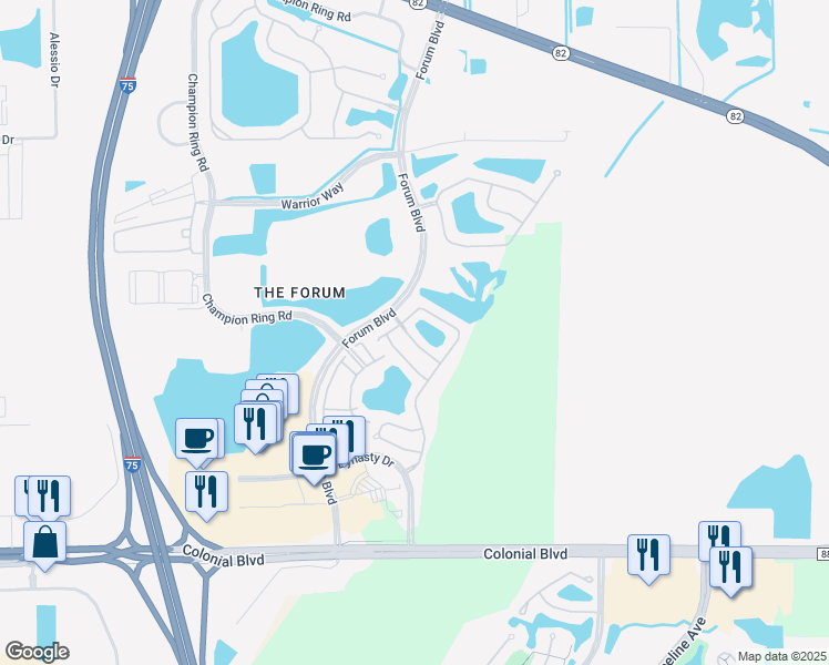 map of restaurants, bars, coffee shops, grocery stores, and more near 10005 Ravello Boulevard in Fort Myers
