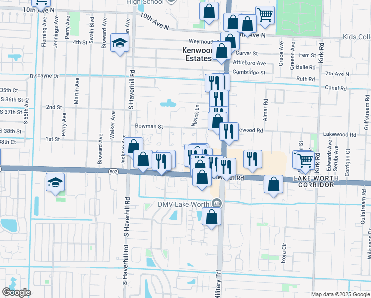 map of restaurants, bars, coffee shops, grocery stores, and more near 3789 Mil-Pond Court in Greenacres