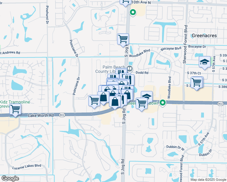 map of restaurants, bars, coffee shops, grocery stores, and more near 3935 Jog Road in Greenacres