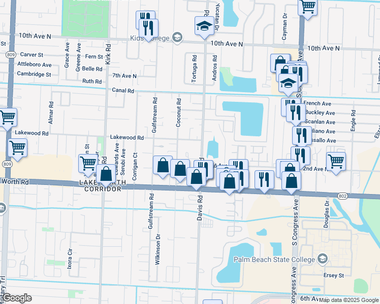 map of restaurants, bars, coffee shops, grocery stores, and more near 3567 Montante Boulevard in Lake Worth