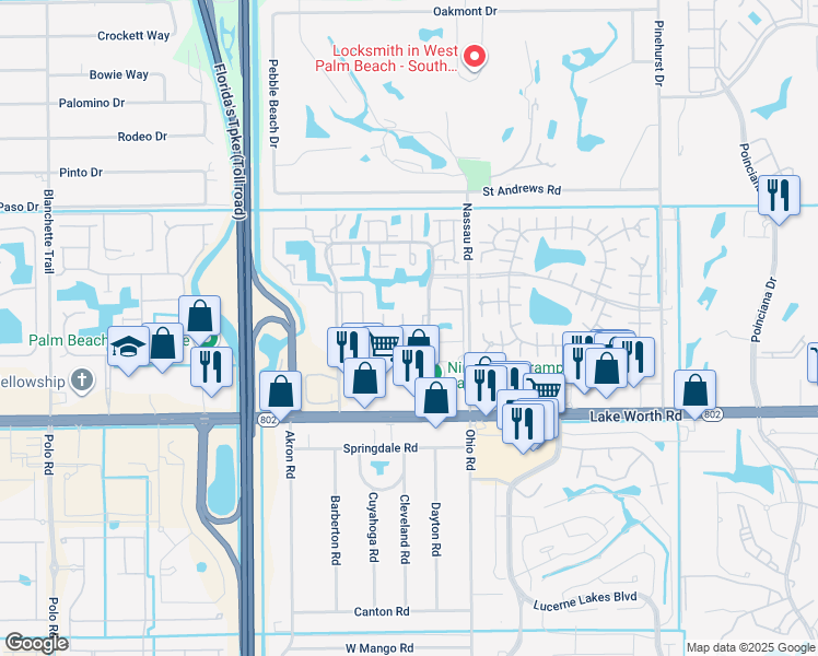 map of restaurants, bars, coffee shops, grocery stores, and more near 3950 Silver Maple Drive in Lake Worth