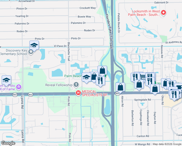map of restaurants, bars, coffee shops, grocery stores, and more near 3877 Summer Chase Court in Lake Worth