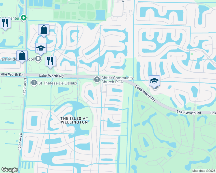 map of restaurants, bars, coffee shops, grocery stores, and more near 11202 Laurel Walk Road in Wellington