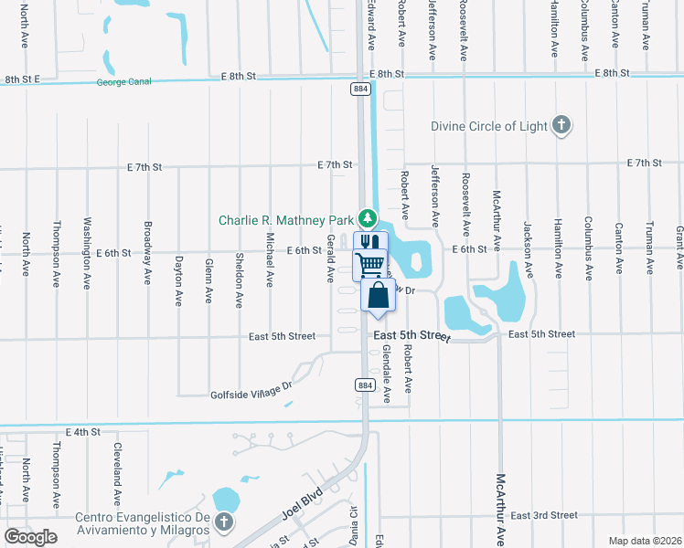 map of restaurants, bars, coffee shops, grocery stores, and more near 2206 Orchid Road in Lehigh Acres