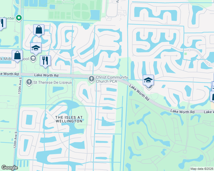 map of restaurants, bars, coffee shops, grocery stores, and more near 11152 Laurel Walk Road in Wellington