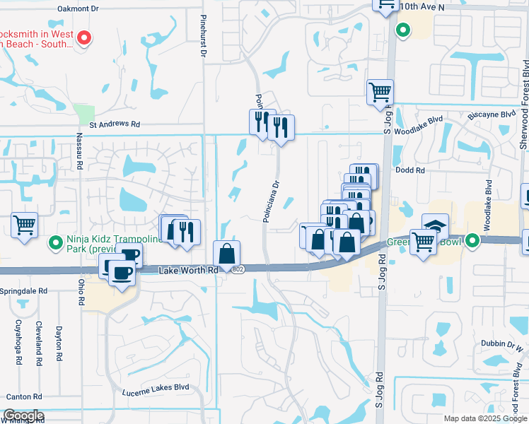 map of restaurants, bars, coffee shops, grocery stores, and more near 3810 Via Poinciana in Lake Worth