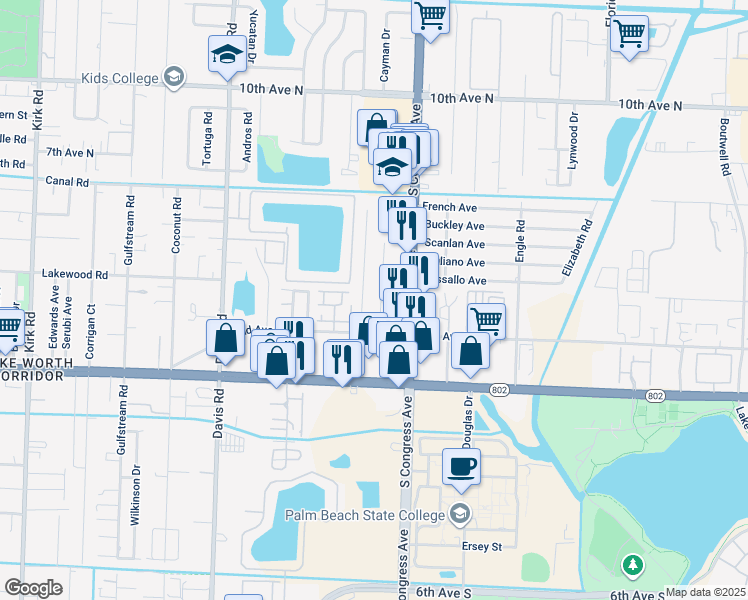 map of restaurants, bars, coffee shops, grocery stores, and more near 3800 Elizabeth Street in Palm Springs