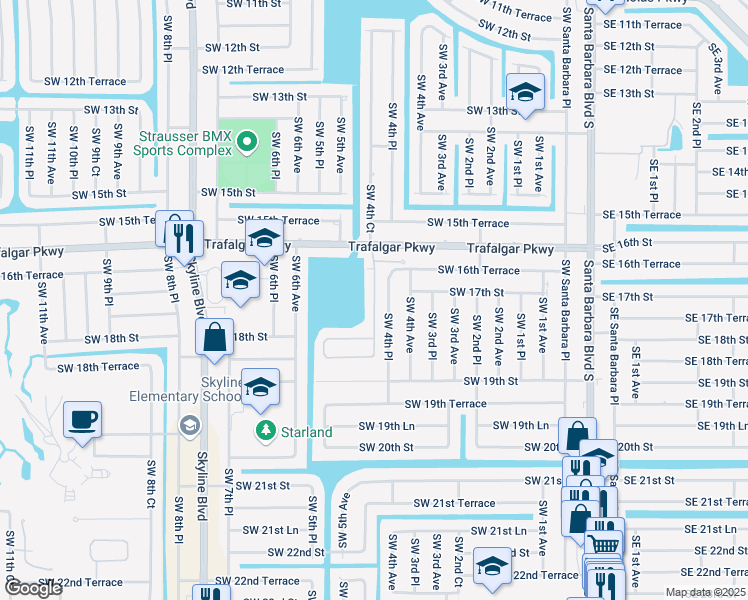 map of restaurants, bars, coffee shops, grocery stores, and more near 1706 Emerald Cove Drive in Cape Coral