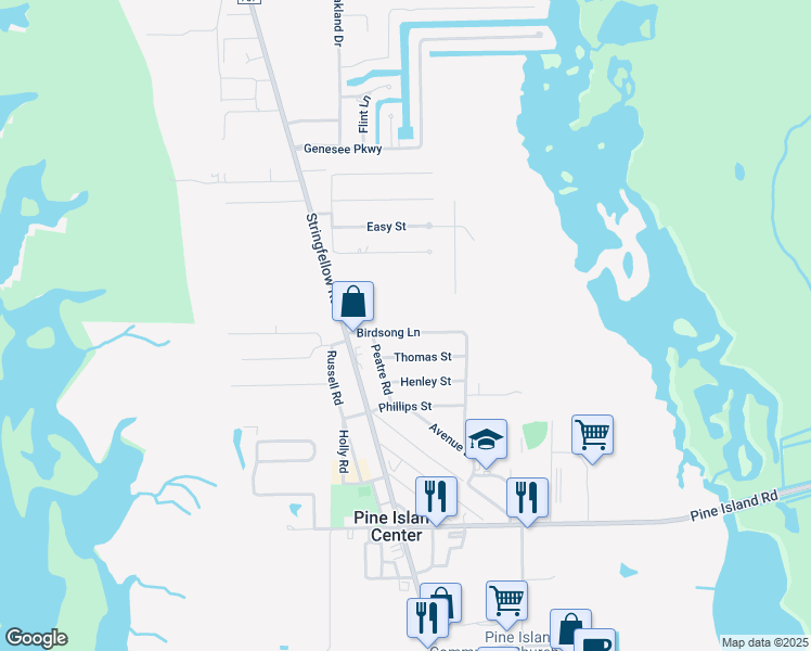 map of restaurants, bars, coffee shops, grocery stores, and more near 5533 Birdsong Lane in Bokeelia