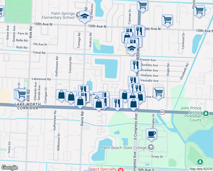 map of restaurants, bars, coffee shops, grocery stores, and more near 137 Vanessa Street in Palm Springs