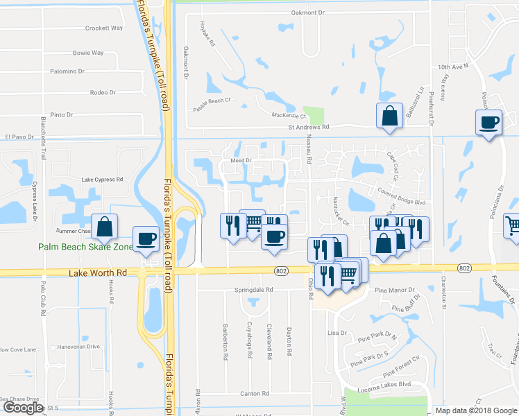map of restaurants, bars, coffee shops, grocery stores, and more near 3924 San Anselmo Drive in Lake Worth