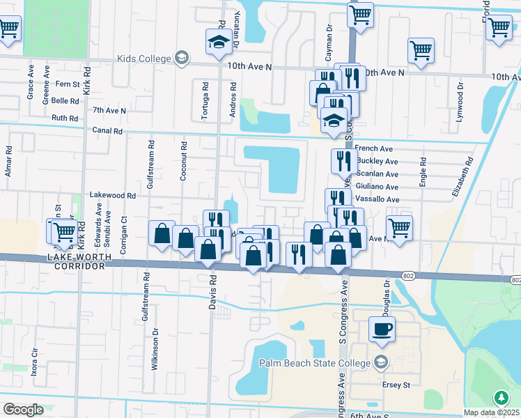 map of restaurants, bars, coffee shops, grocery stores, and more near 108 Williams Court in Palm Springs