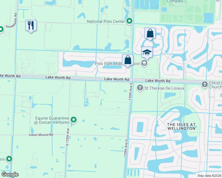 map of restaurants, bars, coffee shops, grocery stores, and more near 12198 40th Street South in Wellington