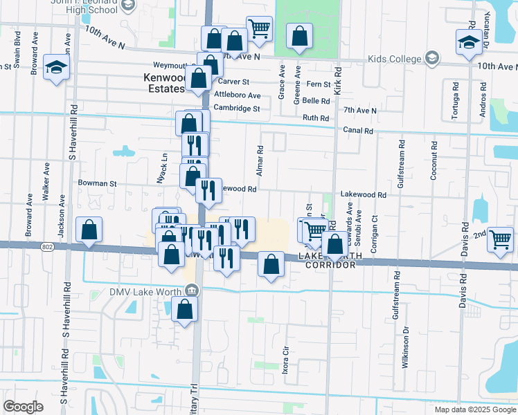 map of restaurants, bars, coffee shops, grocery stores, and more near 3842 Patio Court in Lake Worth