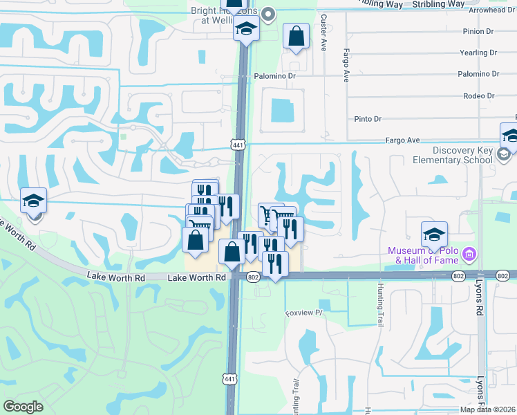 map of restaurants, bars, coffee shops, grocery stores, and more near 3606 Woods Walk Boulevard in Lake Worth