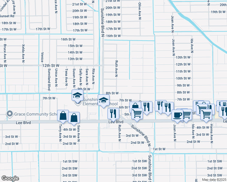map of restaurants, bars, coffee shops, grocery stores, and more near 3313 8th Street West in Lehigh Acres