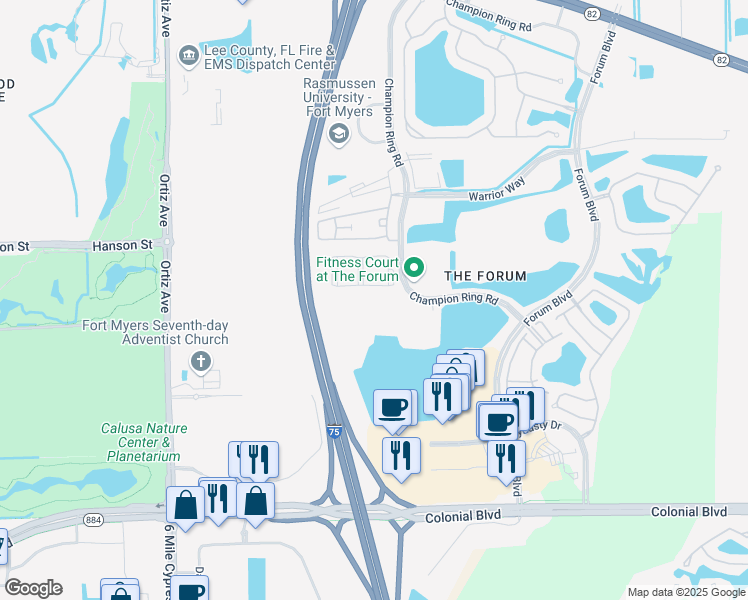 map of restaurants, bars, coffee shops, grocery stores, and more near 3200 Champion Ring Road in Fort Myers