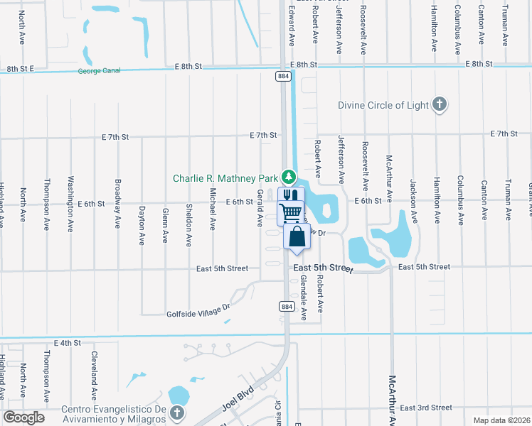 map of restaurants, bars, coffee shops, grocery stores, and more near 2206 Orchid Road in Lehigh Acres