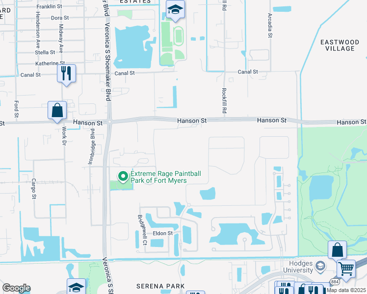 map of restaurants, bars, coffee shops, grocery stores, and more near 3640 Blue Fin Way in Fort Myers
