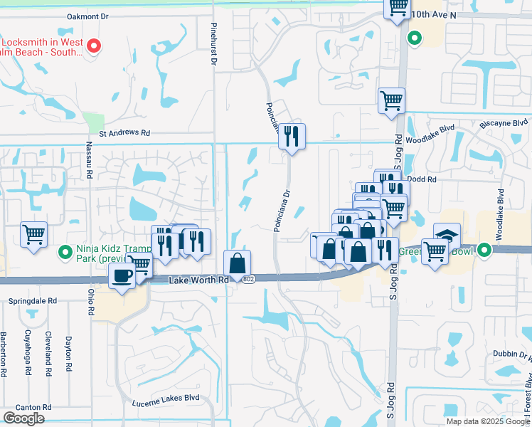 map of restaurants, bars, coffee shops, grocery stores, and more near 3810 Via Poinciana in Lake Worth